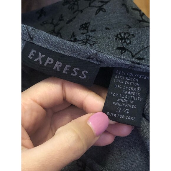 1990s-Y2K EXPRESS Gray Mini Skirt W/FLOCKED Velvet Flowers & Front Slit. XS-S - Picture 8 of 10